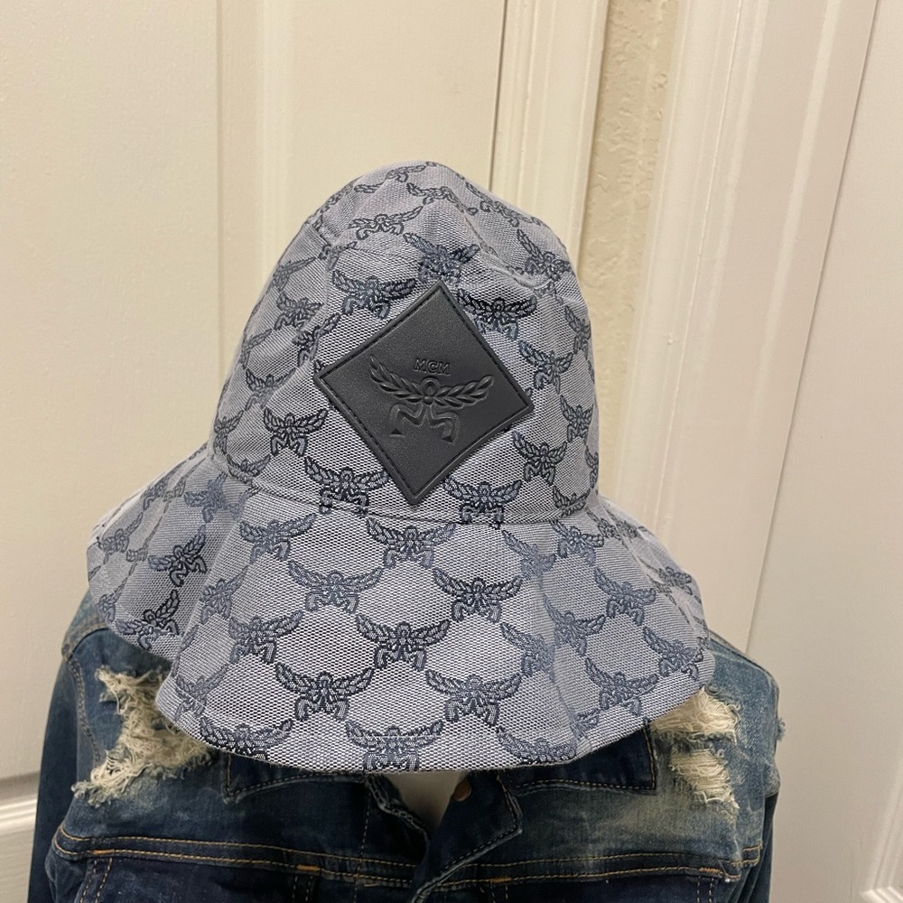 MCM Wide Bucket Hat in Lauretos Denim Jacquard Denim Indigo